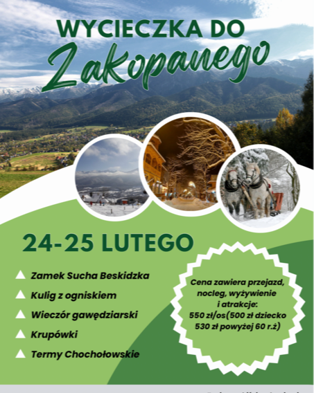 Plakat dwudniowej wycieczki do Zakopanego